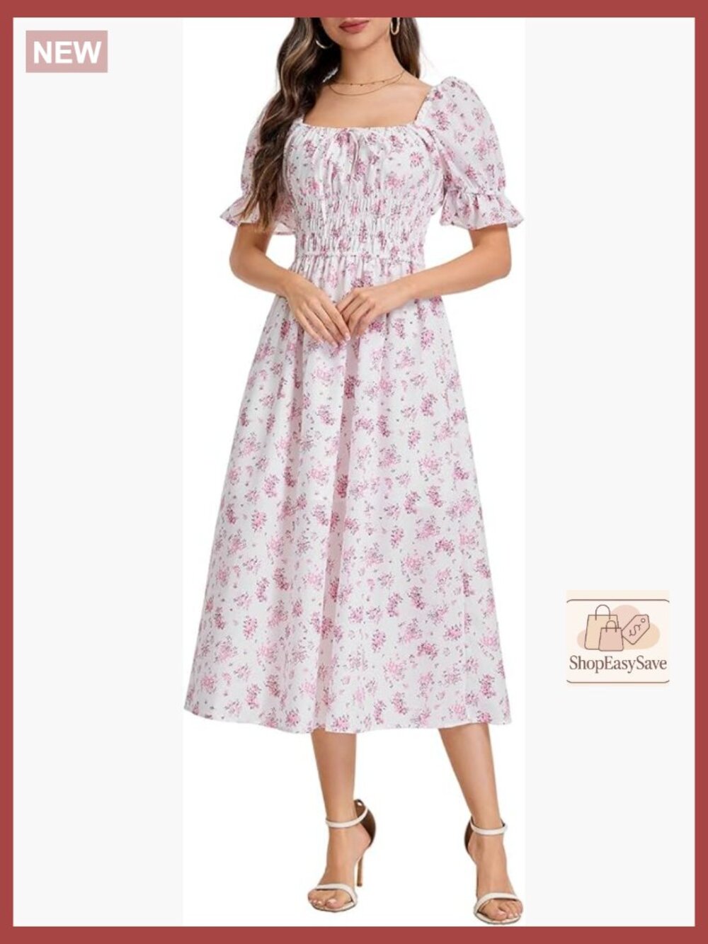 Floral Maxi Dress Puff Sleeves Square Neck Smocked Waist A-Line Summer